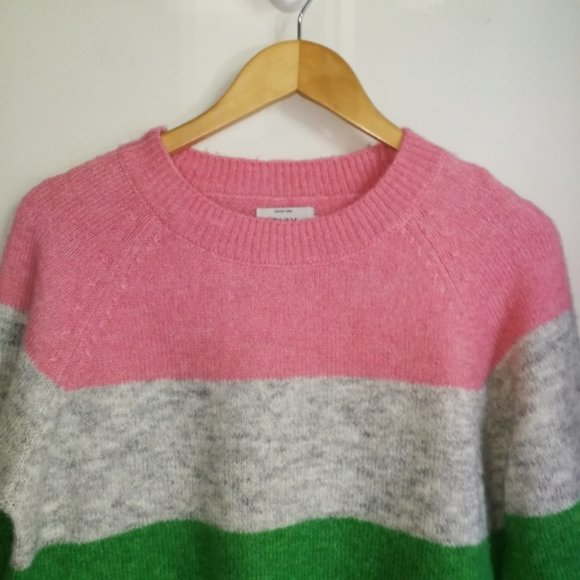 Medium ONLY Oversized Color Block Stripes Wool Crewneck Chunky Knit Sweater - Picture 3 of 12